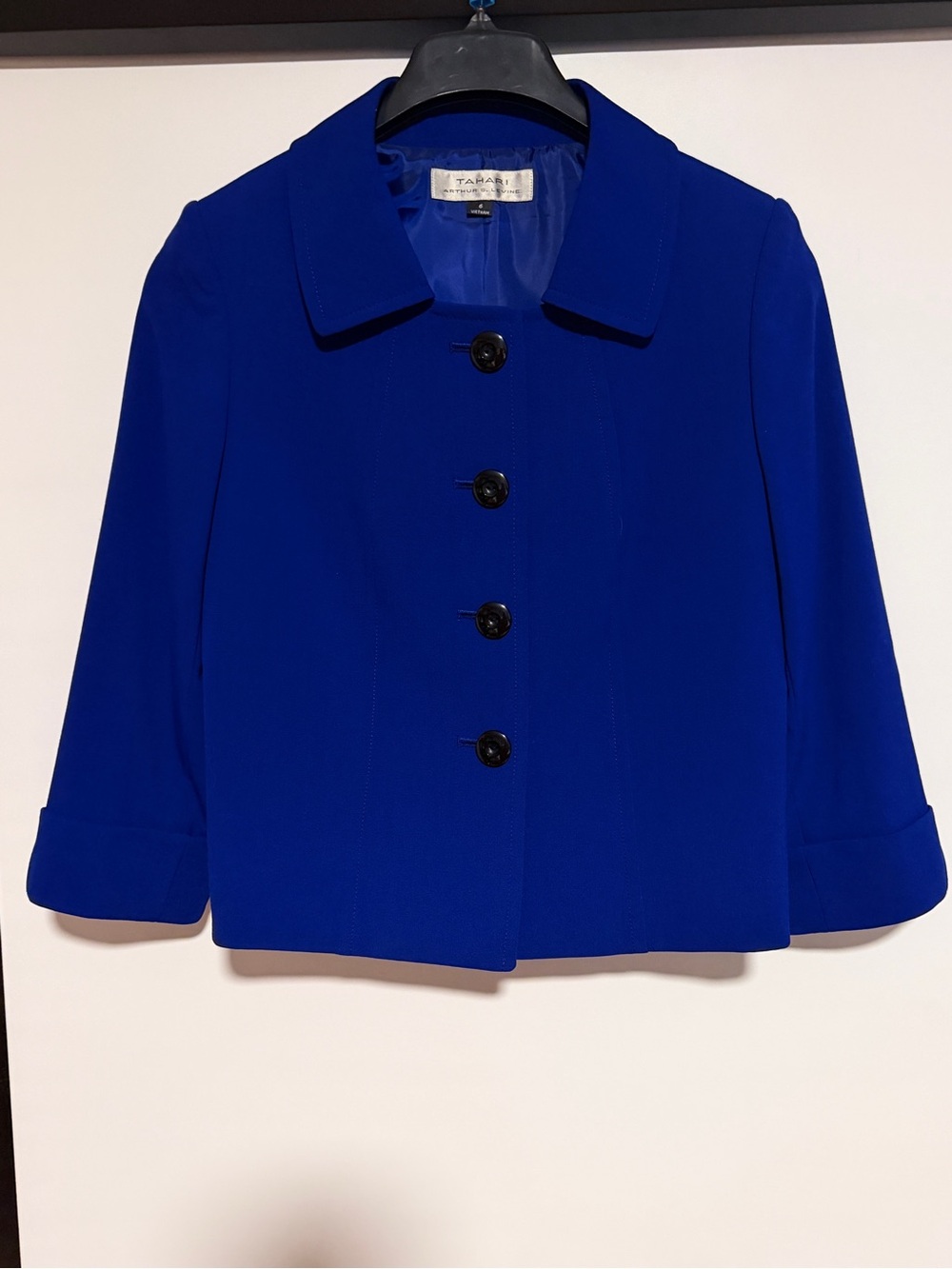 Tahari Cobalt Blue Cropped Button Jacket - Picture 2 of 6